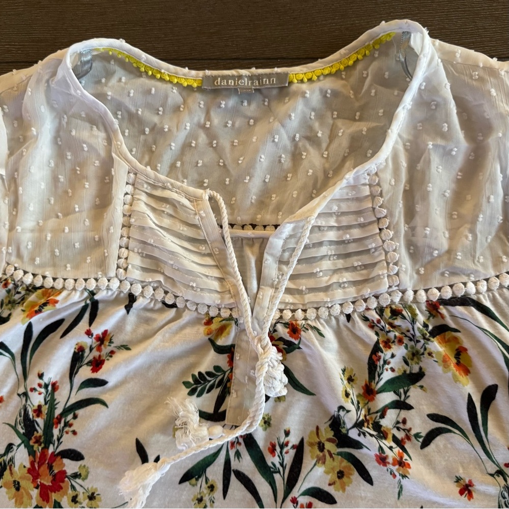 Daniel Rainn short Sleeve Blouse Ivory Floral Women’s Size Large - Picture 5 of 8